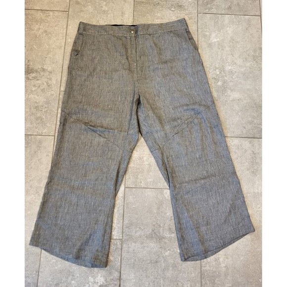 Soft Surroundings Pants - Soft Surroundings Wide Leg Linen Bld Ankle Pant Heathered Black Size 2X Pockets